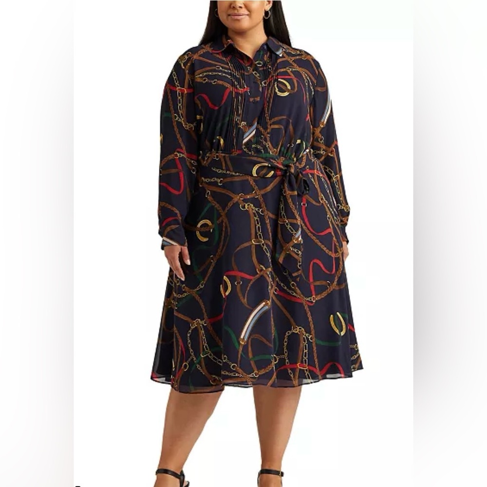 Ralph Lauren Multicolor Chain Print Long Sleeve Dress